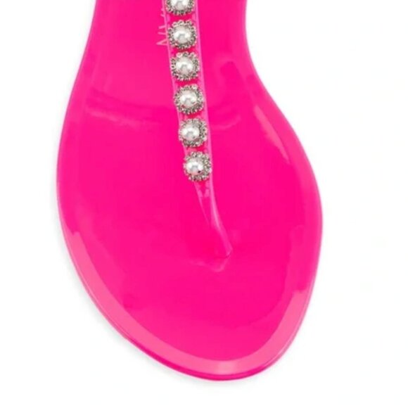 NEW STUART WEITZMAN Pearl Crystal-embellished Jelly Thong Sandals In Neon Pink - Picture 3 of 8